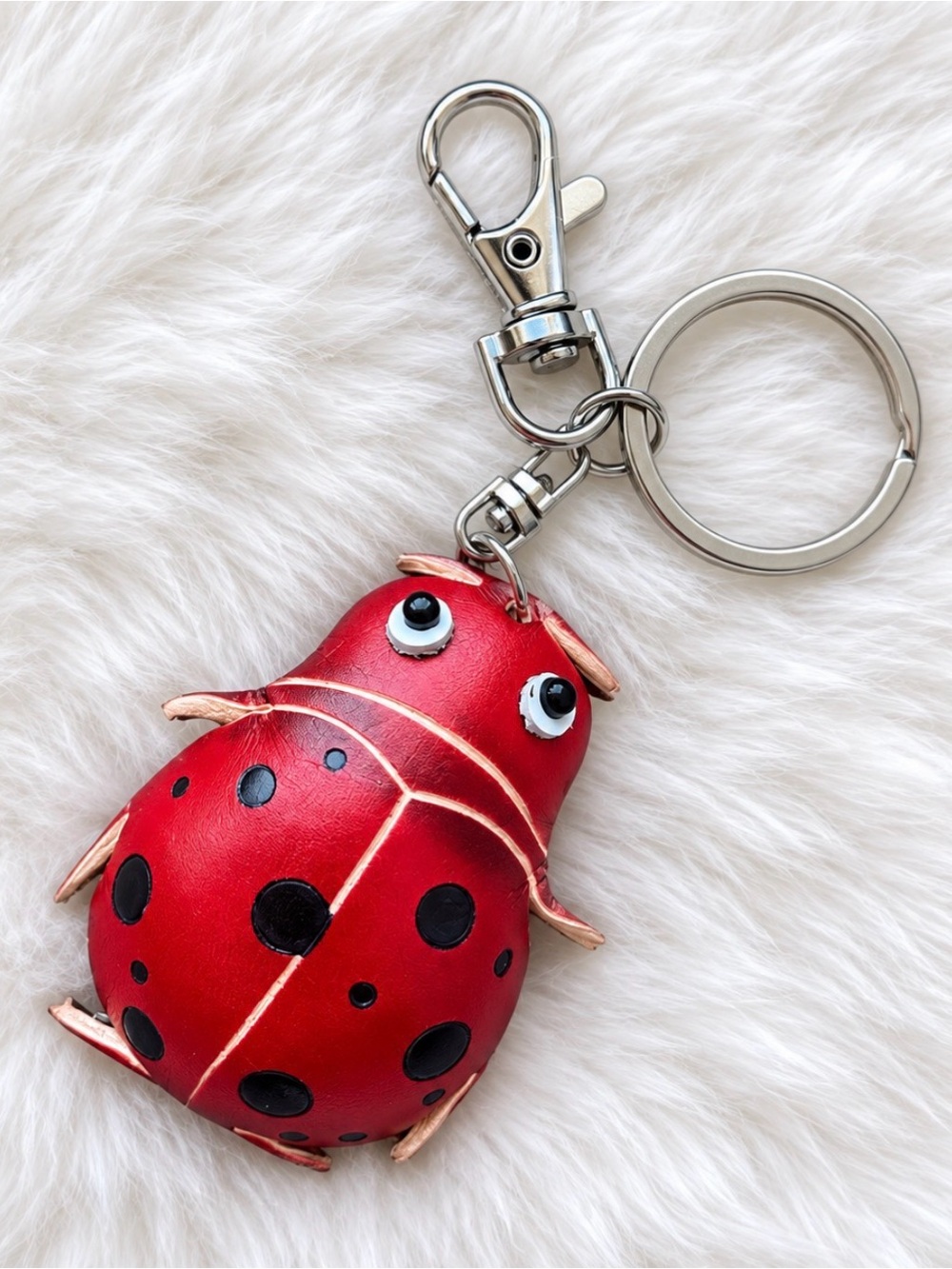 Leather Ladybug Keychain Bag Charm Key Ring Handmade Gift New
